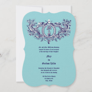 Convite Barroco Rococo Cartouche Flaming Hearts & Birds