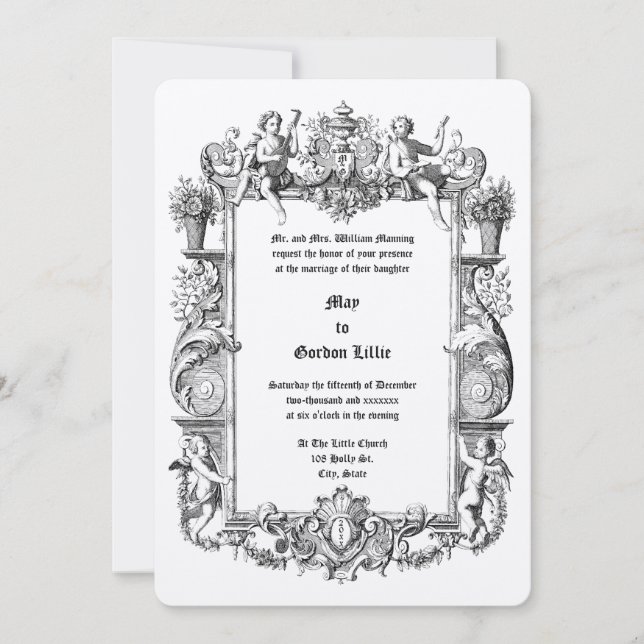 Convite Barroco Rococo Cherubs do século 17 (Frente)