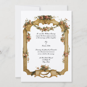 Convite Barroco Rococó Floral e Frutas Cor Casamento
