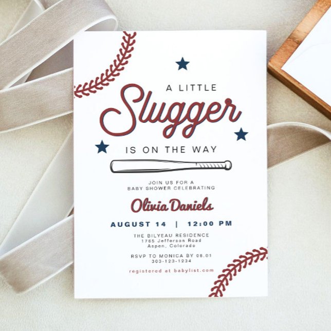 Convite BARRY Chá de fraldas de baseball com pequeno trenó (A little slugger is on the way baseball baby shower invitation)