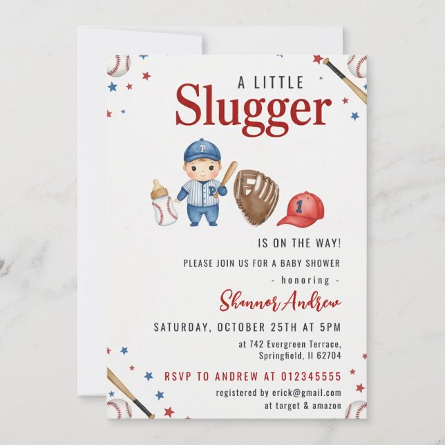 Convite Baseball Baby Shower Invitation (Frente)
