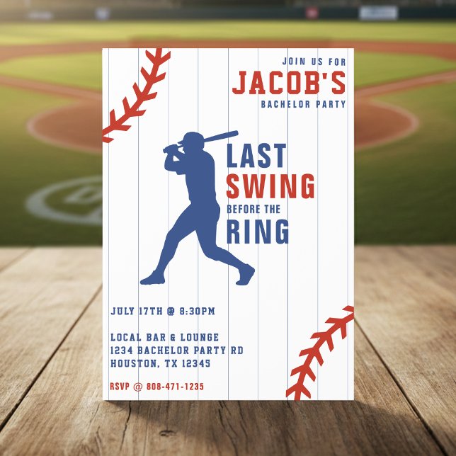 Convite Baseball Bachelor Party Last Swing Before the Ring (Criador carregado)