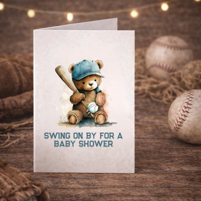 Convite Baseball Bear Boy Little Slugger  Baby Shower (Criador carregado)