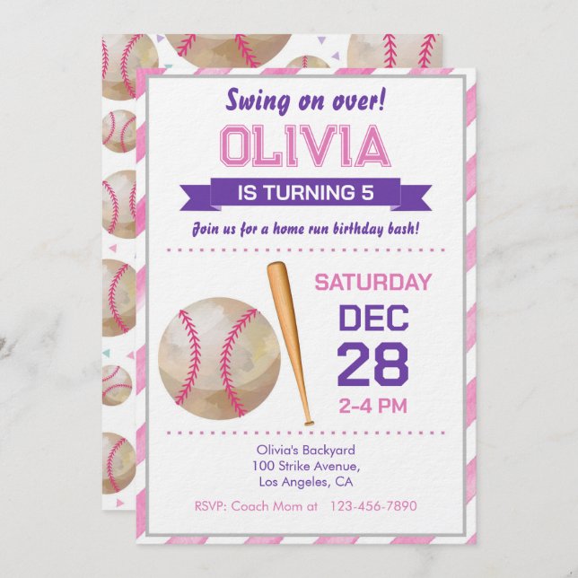 Convite Baseball Birthday Party (Frente/Verso)