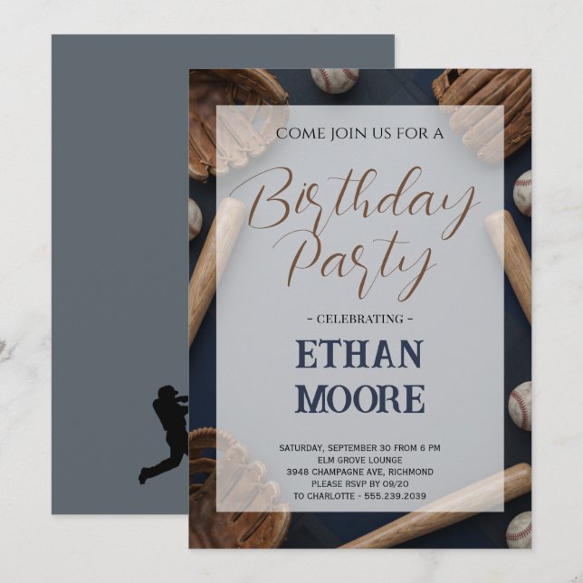 Convite Baseball Birthday Party for Adults (Frente/Verso)