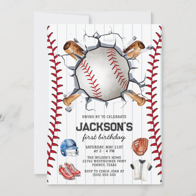 Convite Baseball Boy Birthday Party Invitation (Frente)