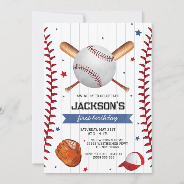 Convite Baseball Boy Birthday Party Invitation (Frente)