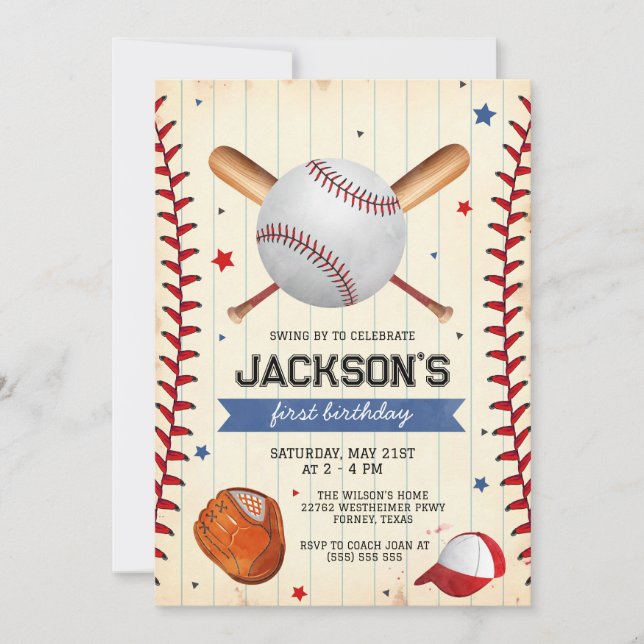 Convite Baseball Boy Birthday Party Invitation (Frente)