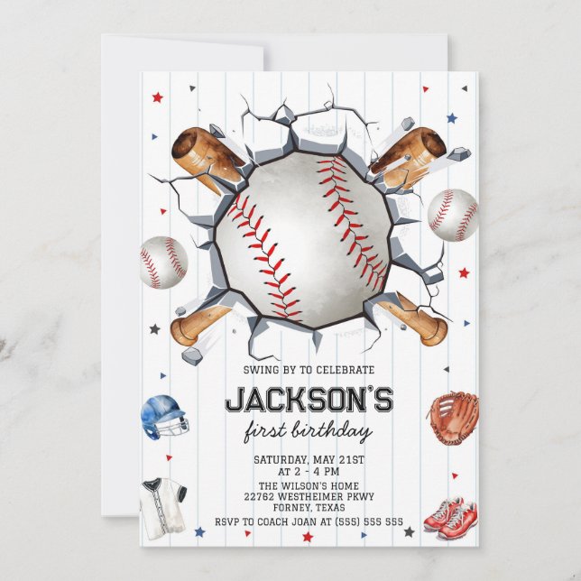 Convite Baseball Boy Birthday Party Invitation (Frente)