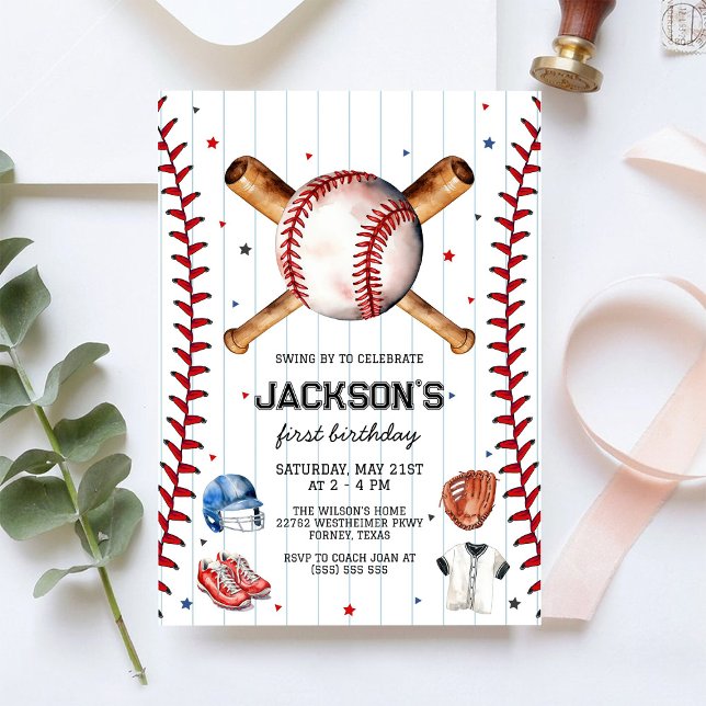 Convite Baseball Boy Birthday Party Invitation (Criador carregado)
