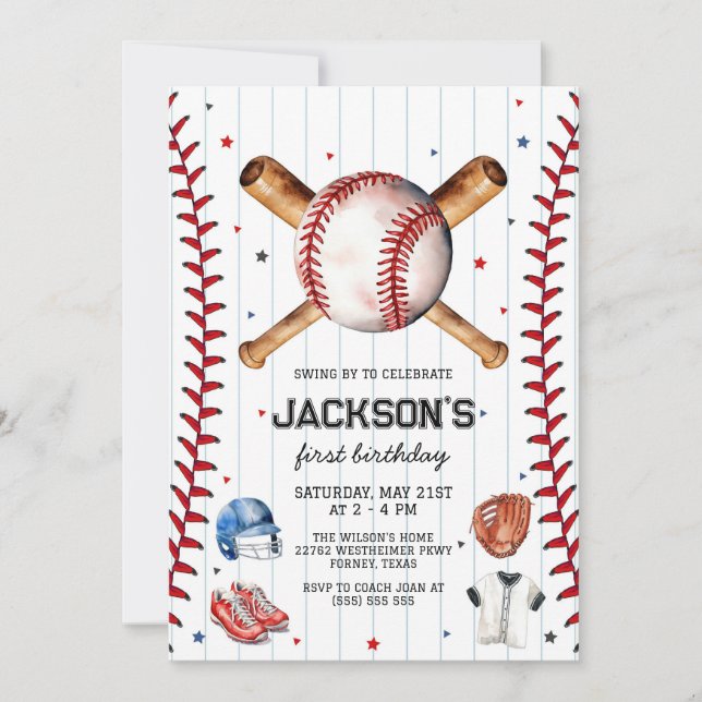 Convite Baseball Boy Birthday Party Invitation (Frente)