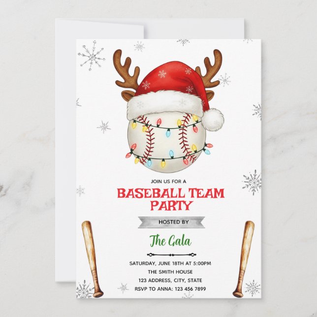 Convite Baseball Christmas Party Invitation (Frente)