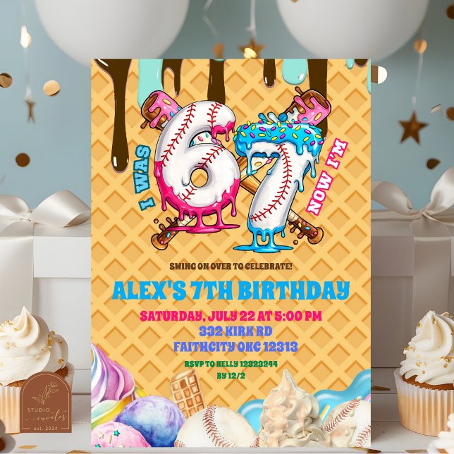 Convite Baseball Drip 67 boy Birthday Party Invitation (Criador carregado)