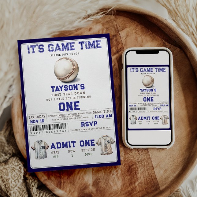 Convite Baseball First Year Down 1st Birthday  (Criador carregado)