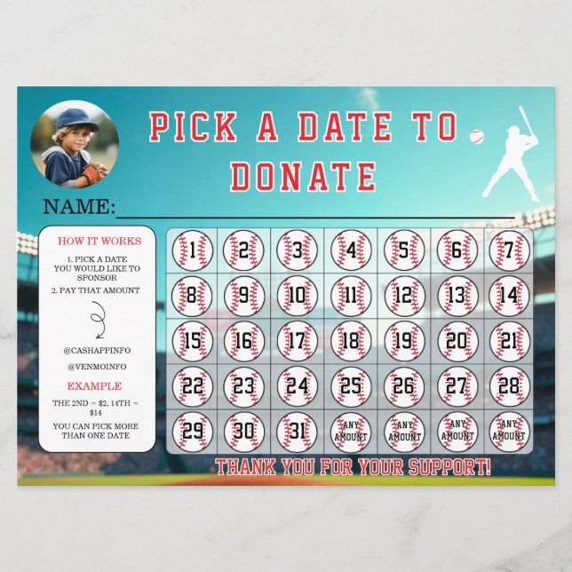 Convite Baseball Fundraiser Calendar Template (Frente)