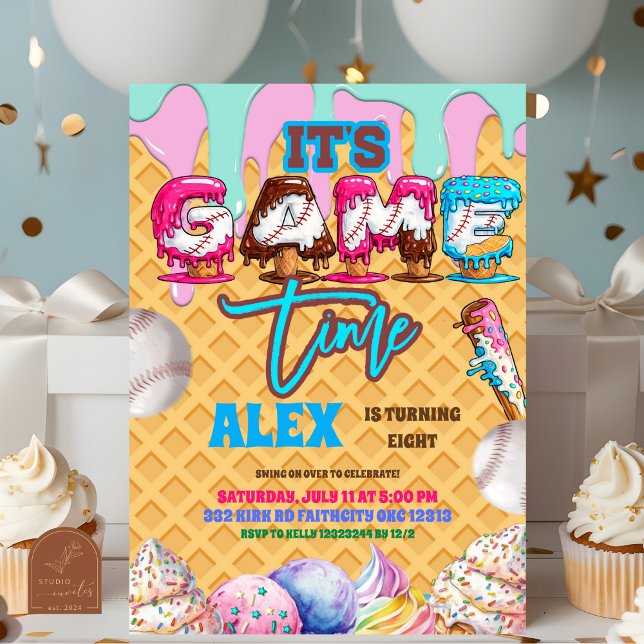 Convite Baseball Ice Ceam Drip Game Time Birthday Party In (Criador carregado)