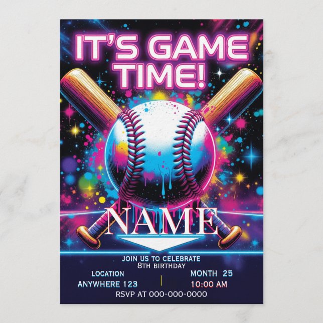 Convite Baseball Ice Cream Drip Birthday Invitation (Frente)