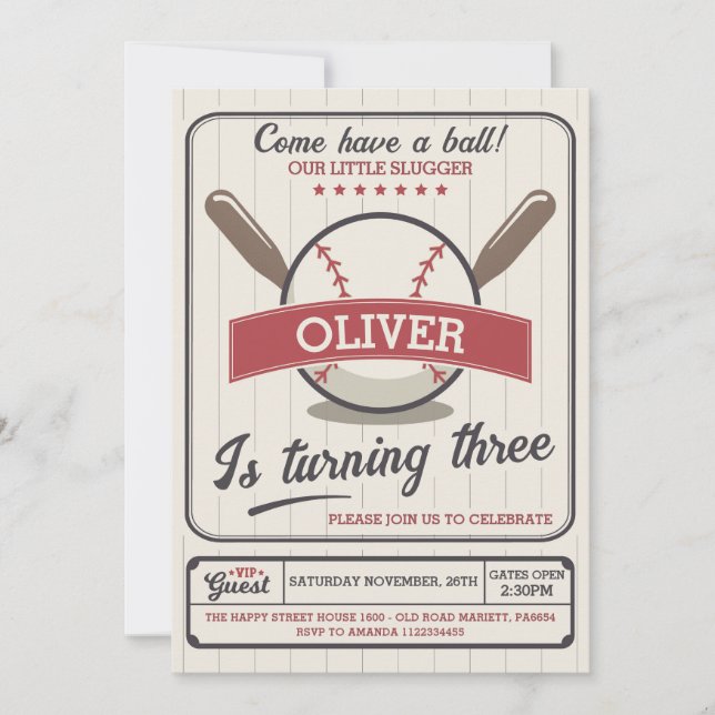 Convite Baseball Invitation for Birthday Party Slugger (Frente)
