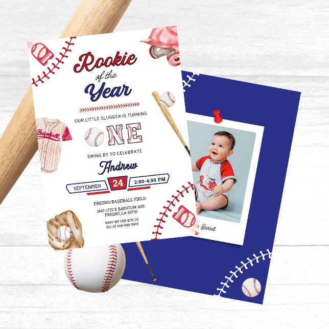 Convite Baseball Little Slugger 1st Birthday Boy Party (Baseball 1st birthday party invitation Rookie of the Year)