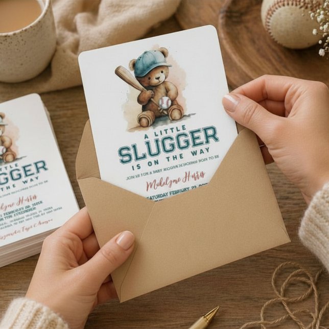 Convite Baseball Pequeno Slugger Urso de Pelúcia  Chá de B (Criador carregado)