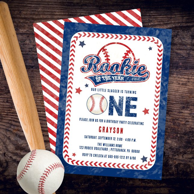 Convite Baseball Rookie do Partido do primeiro aniversario (Baseball Rookie of the Year 1st Birthday Party Invitation)