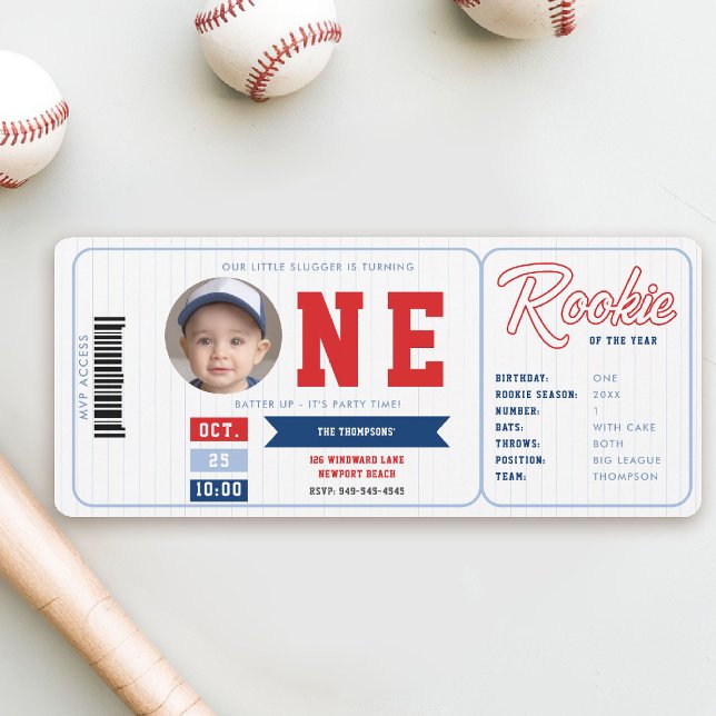 Convite Baseball Rookie Stats Red Ticket Boy primeiro aniv (baseball 1st birthday invite boy little slugger rookie of the year player stats red blue ticket )
