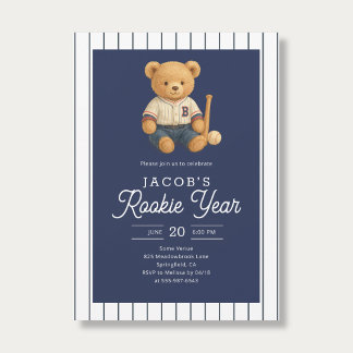 Convite Baseball Rookie Teddy Bear 1st Birthday