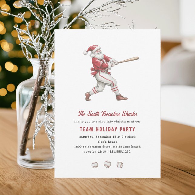 Convite Baseball Santa Swingin' Into Christmas Party (Criador carregado)