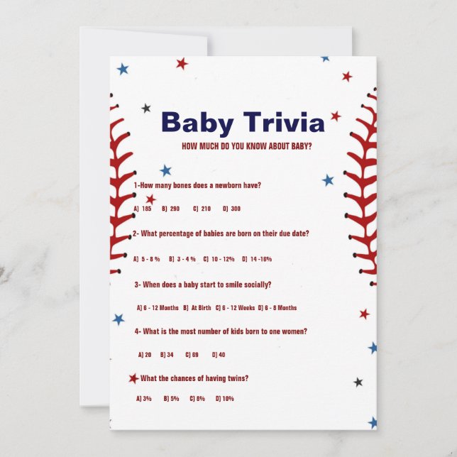 Convite Baseball sport Baby trivia Baby shower game Card (Frente)