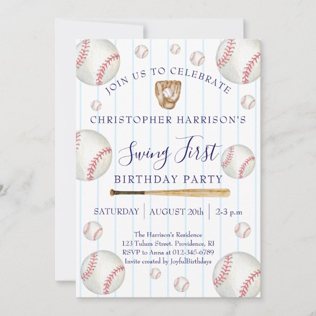 Convite Baseball Sport Boy 1st Birthday (Frente)