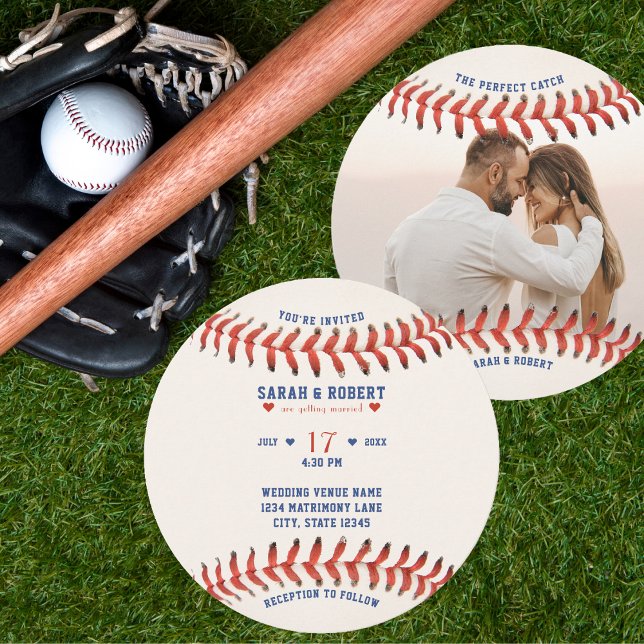 Convite Baseball Sport O Casamento Perfeito De Fotografias (Baseball Sport The Perfect Catch Photo Wedding Invitation)