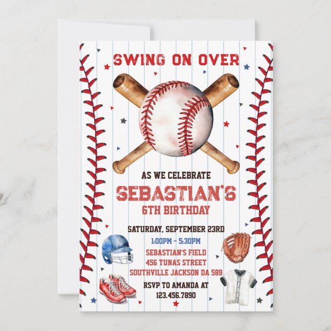 Convite Baseball Swing On Over Boy Birthday Invitation (Frente)