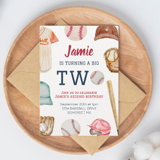 Convite Baseball Virando segundo aniversário de Dois Menin