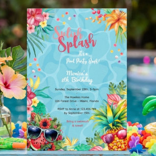 Convite Bash de aniversário da piscina de verão do Havaí