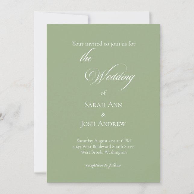 Convite Basic and Elegant Wedding Sage Green Invitation (Frente)