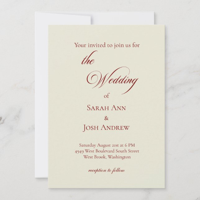 Convite Basic & Elegant wedding Invitation beige (Frente)
