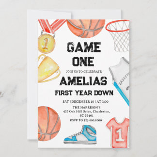 Convite Basketball 1st Birthday American Sports Game On