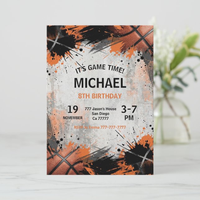 Convite Basketball Any Age Birthday (Em pé/Frente)