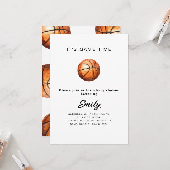 Convite Basketball Baby Shower Invitation  (Frente/Verso In Situ)