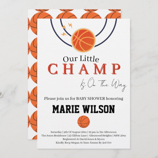 Convite Basketball Baby Shower Sports Girl Boy Favors (Frente/Verso)