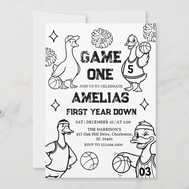Convite Basketball Goose 1st Birthday American Sports  (Frente)