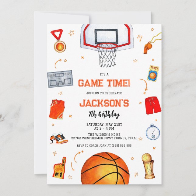 Convite Basketball Kids Boy Birthday Party Invitation (Frente)