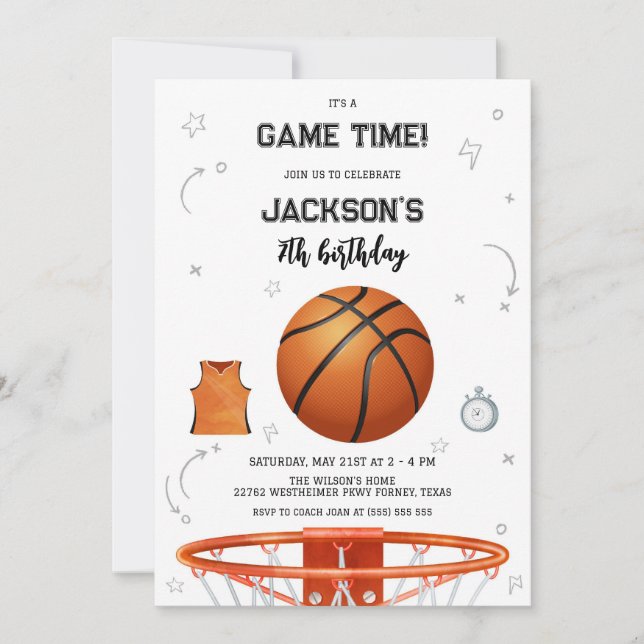 Convite Basketball Kids Boy Birthday Party Invitation (Frente)