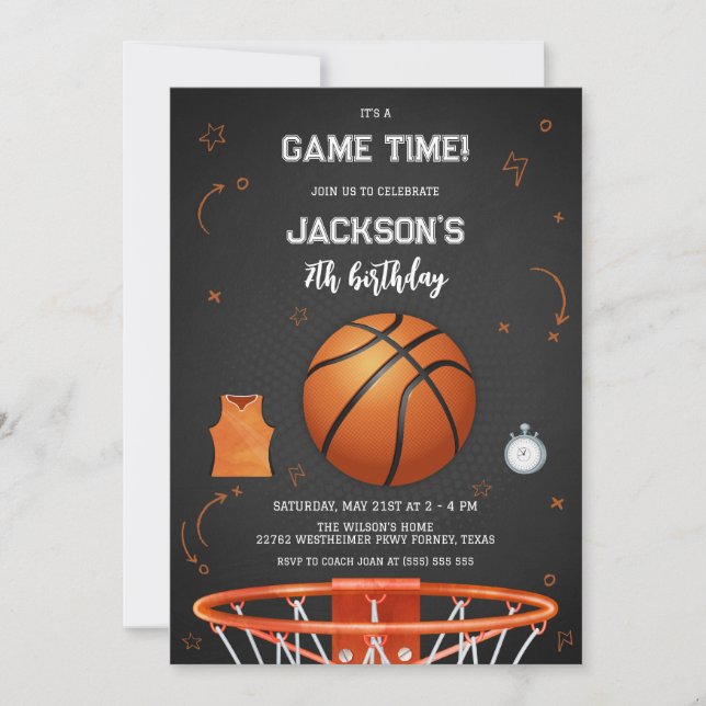 Convite Basketball Kids Boy Birthday Party Invitation (Frente)