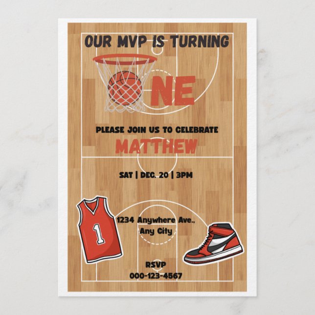 Convite Basketball MVP First Birthday Invitation (Frente)