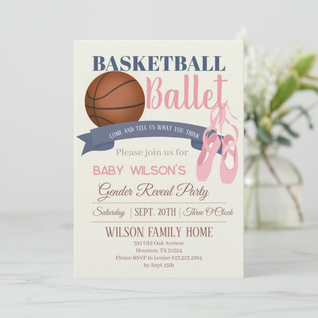 Convite Basketball or Ballet Gender Reveal Party (Em pé/Frente)