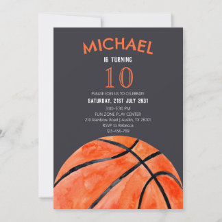 Convite Basketball Sports Boy 10th Birthday Party