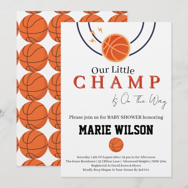 Convite Basketball Sports Girl Boy Favors Baby Shower (Frente/Verso)