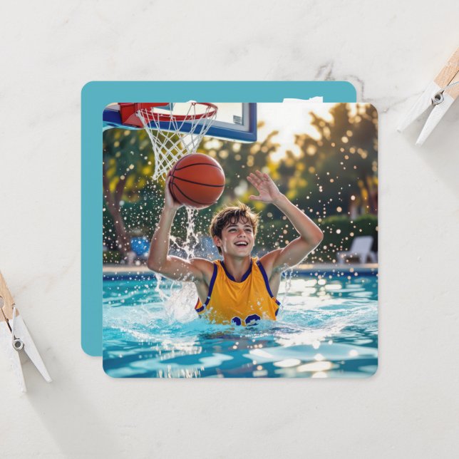 Convite Basketball Swimming Pool Birthday Party (Frente/Verso In Situ)