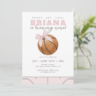 Convite Basquete com Laço Rosa Aniversário de Meninas Espo